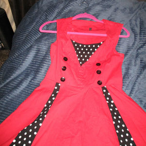 Unique Vintage Style Red Dress with Polka Dots